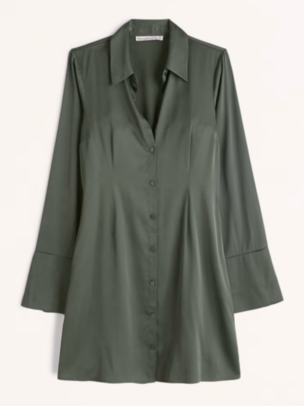 Abercrombie & Fitch Olive Green Button-Front Satin Shirt Dress XL city night out
